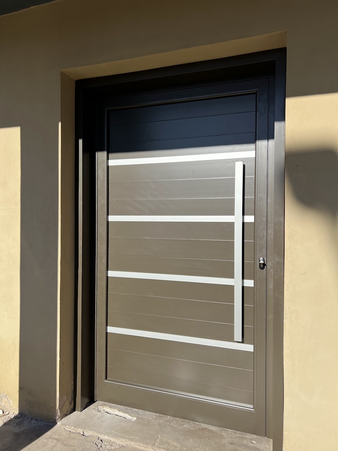 Puerta de ingreso con barral largo y detalles en anodizado natural
